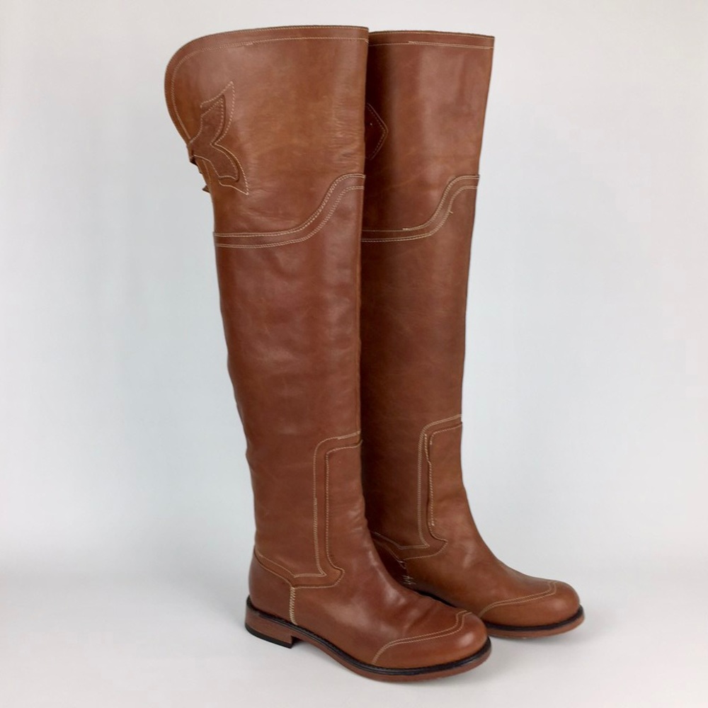 Timberland Lucille Flat Tall Knee Boots Tan Leather 6